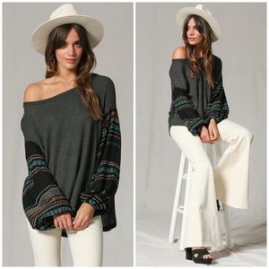 Charcoal black waffle blouse.